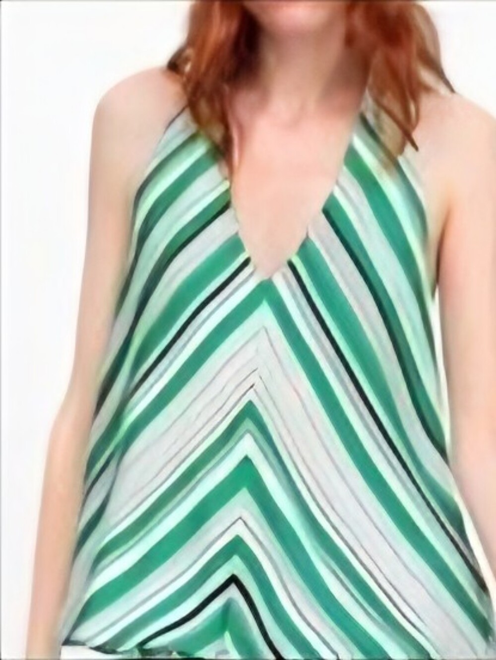 Zara Green and White Striped Sleeveless V-Neck Halter Top Womens Small